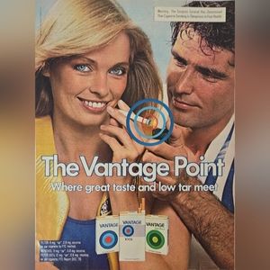 1980 R.J. Reynolds Co. Vantage Cigarettes sexy Blonde Girl Blue Eyes tobacco Ad
